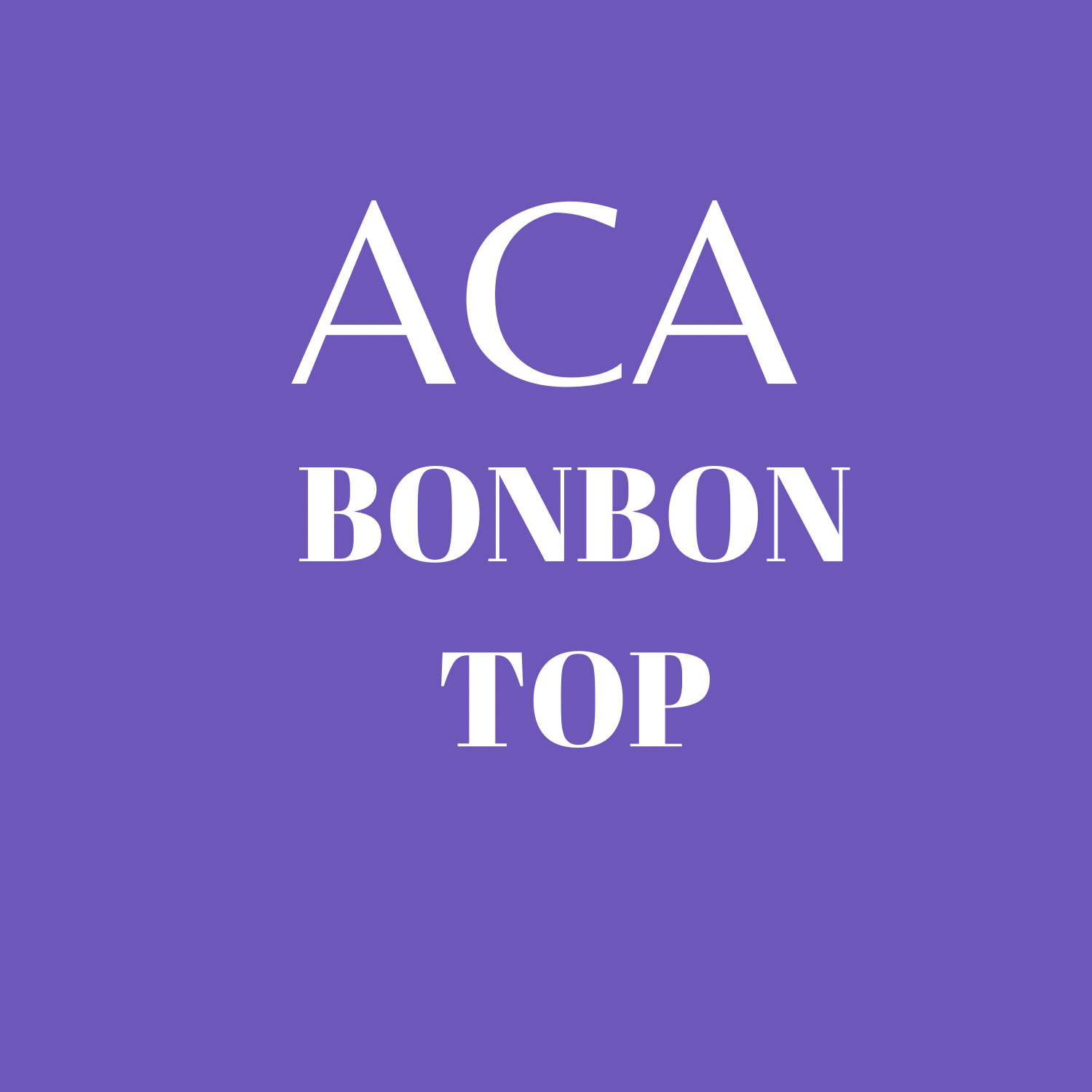 White text on a purple background displays ACA in large letters, with Bonbon and Top in bold beneath. The Bonbon Royal Purple Top is in stock and ships within 2-3 business days.